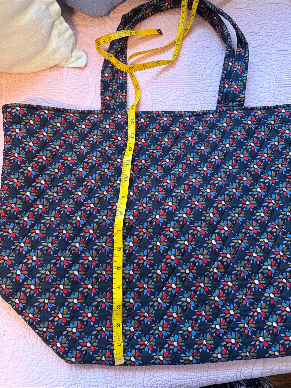 Vera Bradley Quilted Black Tote with Red, Pink, Orange & Green Floral Pattern - Picture 6 of 7